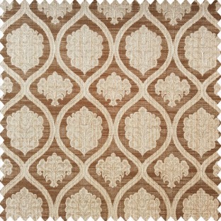 Chocolate brown and beige color traditional ogee designs damask pattern horizontal texture lines polyester main curtain